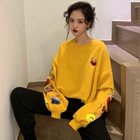 Funny Elmo Cartoon Print Loose Oversized Long Sleeve Sweatshirt Sweater Pullover Jumper Causal E-Girl Kawaii Korean Japanese Harajuku Streetwear - Thumbnail 6