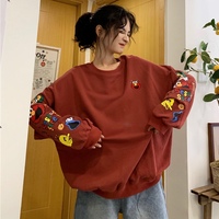 Funny Elmo Cartoon Print Loose Oversized Long Sleeve Sweatshirt Sweater Pullover Jumper Causal E-Girl Kawaii Korean Japanese Harajuku Streetwear - Thumbnail 8