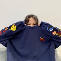 Funny Elmo Cartoon Print Loose Oversized Long Sleeve Sweatshirt Sweater Pullover Jumper Causal E-Girl Kawaii Korean Japanese Harajuku Streetwear - Thumbnail 9