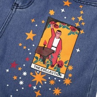 Vintage Star Moon Night Sky Women Heans Pattern Print Autumn Winter Demin Trouser Blue Pants Bottom E-Girl Kawaii Korean Japanese Harajuku Streetwear - Thumbnail 4