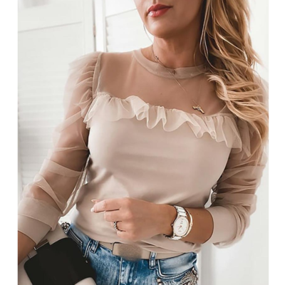 Pink Splicing Long-Sleeved Mesh Top