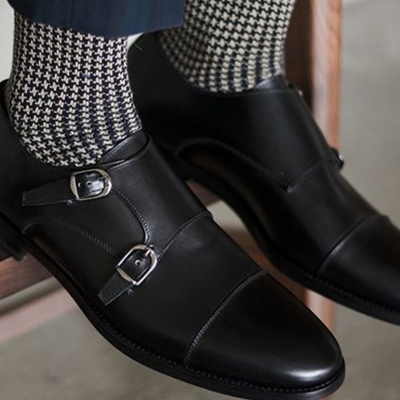 Mens handmade monk shoes,men office buckle black shoes - Thumbnail 2