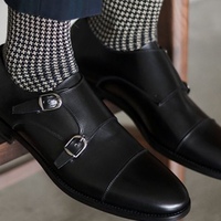 Mens Handmade Monk Shoes,Men Office Buckle Black Shoes - Thumbnail 1