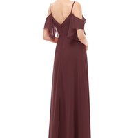 A-Line Off the Shoulder Burgundy Chiffon Long Bridesmaid Dresses with Straps - Thumbnail 1