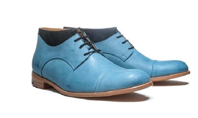 Blue Men's handmade leather ankle boots