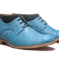 Blue Men's handmade leather ankle boots - Thumbnail 1