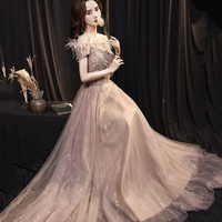 Elegant tulle lace long prom dress evening dress - Thumbnail 1