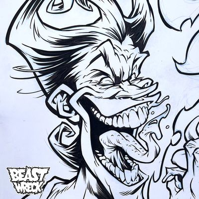 EVIL BOYS EATING EVIL HAMBURGERS ink artwork