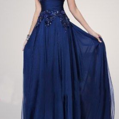 Royal blue chiffon lace prom dresses, graduation party dresses, formal gowns, evening dresses,794