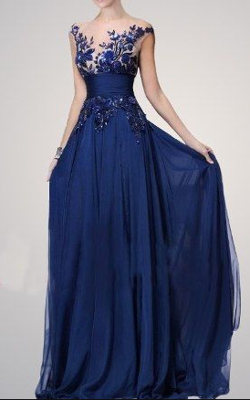 Royal Blue Chiffon Lace Prom Dresses, Graduation Party Dresses, Formal Gowns, Evening Dresses,794