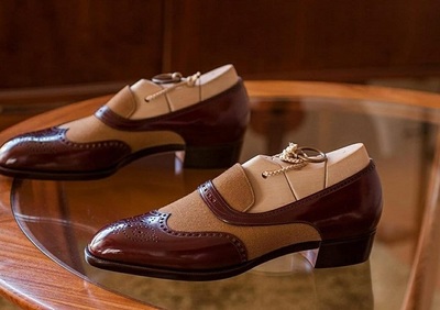 Handmade Brown Beige Loafers Suede Leather Shoes