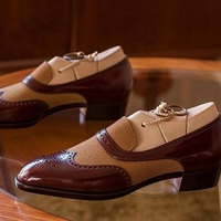 Handmade Brown Beige Loafers Suede Leather Shoes - Thumbnail 4