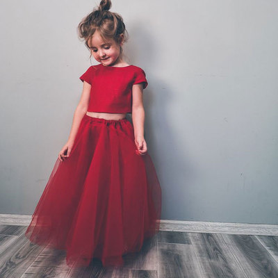 Two piece red flower girl dresses - Thumbnail 3