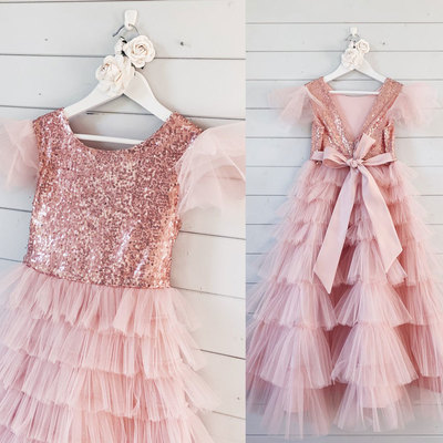 Pink flower girl dresses with rose sequins - Thumbnail 1