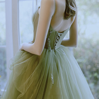 Green tulle long prom dress green evening dress - Thumbnail 3