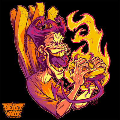 Evil boys eating evil hamburgers pencil artwork