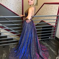 Sparkly Navy Cute Halter Cross Back Slit Prom Dress for Prom 2021 - Thumbnail 1