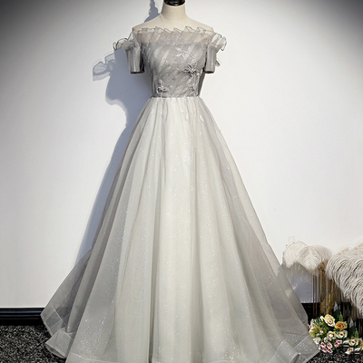 Silver tulle long ball gown dress formal dress - Thumbnail 3