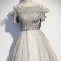 Silver tulle long ball gown dress formal dress - Thumbnail 1