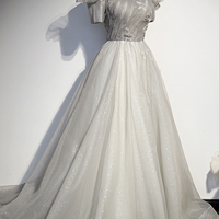 Silver tulle long ball gown dress formal dress - Thumbnail 5