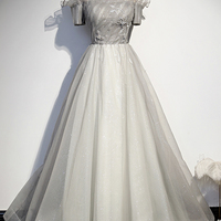 Silver tulle long ball gown dress formal dress - Thumbnail 7