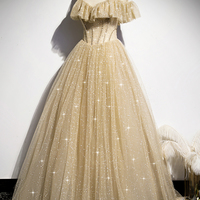 Gold A line sequins long ball gown dress formal dress - Thumbnail 1