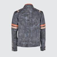 Original Sheepskin Leather Vintage Biker Jacket Grey Black - Thumbnail 1