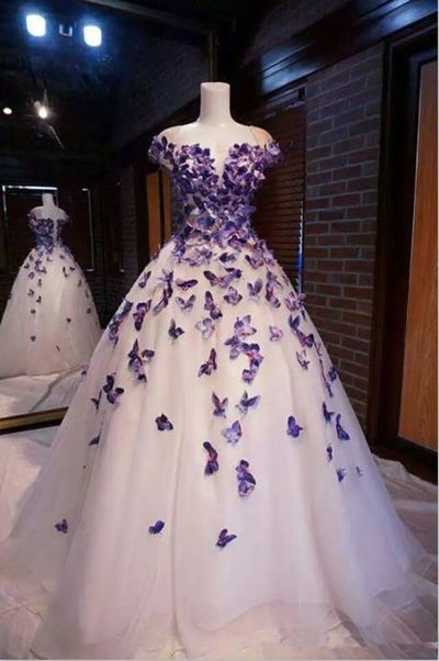 Purple Butterfly Appliques Ball Quinceanera Dress Birthday Party Sweet 16 Gown,800