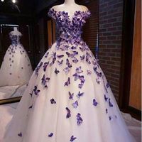 Purple Butterfly Appliques Ball Quinceanera Dress Birthday Party Sweet 16 Gown,800 - Thumbnail 2