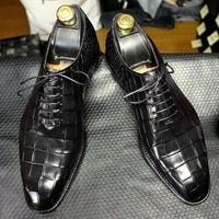 Handmade Black Alligator Leather Shoes,Men Dress Oxford Shoes - Thumbnail 1