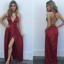 Charming Prom Dress,Satin Prom Dress ,V-Neck Prom Dress,Halter Prom Dress,803-1