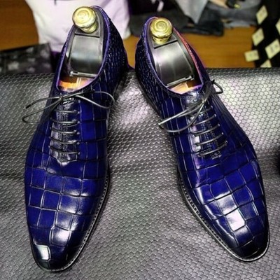 Handmade blue alligator leather shoes,men dress oxford shoes - Thumbnail 2
