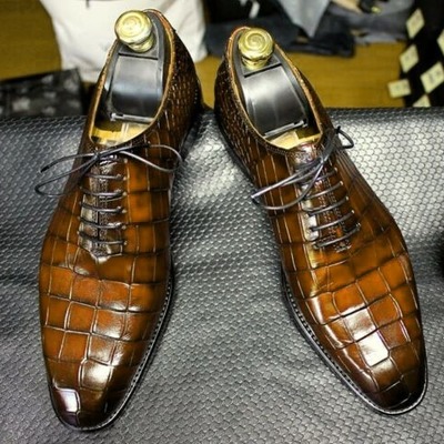 Handmade brown alligator leather shoes,men dress oxford shoes - Thumbnail 2