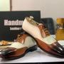 Bespoke White & Brown Square Toe Leather Shoes,Men Handmade Dress Oxford Shoes-4