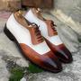 Bespoke White & Brown Square Toe Leather Shoes,Men Handmade Dress Oxford Shoes-1