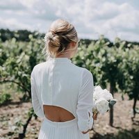 Bohemian Summer Beach Wedding Dress High Neck Tea Length Chiffon Pleated Simple Open Back Women Bridal Gowns,806 - Thumbnail 2