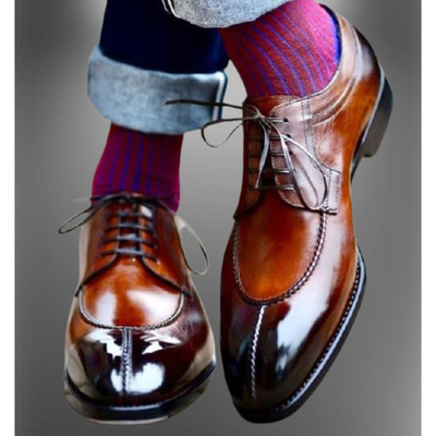 Handmade mens brown split toe shoes, men brown lace up dress shoes