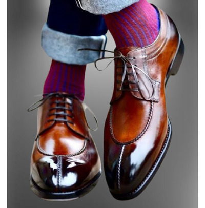 Handmade Mens Brown Split Toe Shoes, Men Brown Lace up Dress Shoes