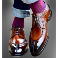 Handmade Mens Brown Split Toe Shoes, Men Brown Lace up Dress Shoes - Thumbnail 4