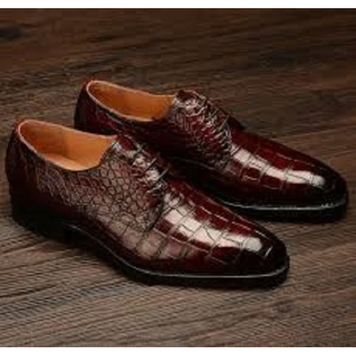 Handmade mens alligators shoes, men brown crocodile patterned dress shoes