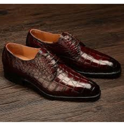 Handmade Mens Alligators Shoes, Men Brown Crocodile Patterned Dress Shoes