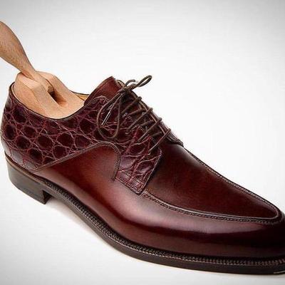 New pure handmade burgundy alligator & burgundy leather lace up shoes for men's