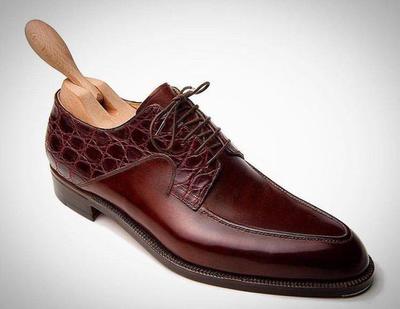 New Pure Handmade Burgundy Alligator & Burgundy Leather Lace up Shoes for Men's