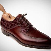 New Pure Handmade Burgundy Alligator & Burgundy Leather Lace up Shoes for Men's - Thumbnail 1