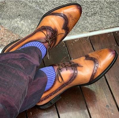 New Pure Handmade Tan Leather Brown shaded Lace up Shoes for Men's