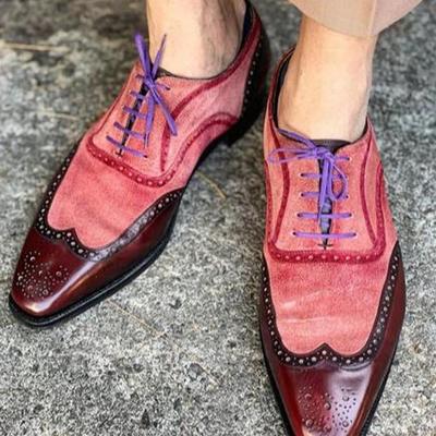 Pure handmade reddish suede & burgundy leather lace up shoes for men's