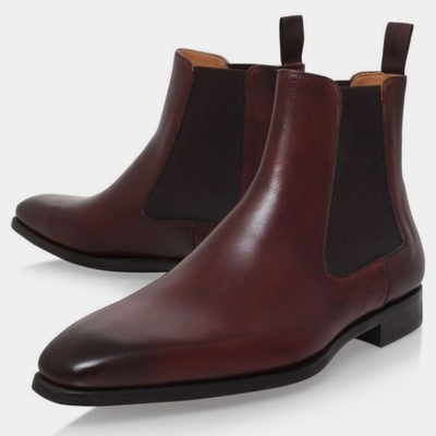 Handmade burgundy leather chelsea boot