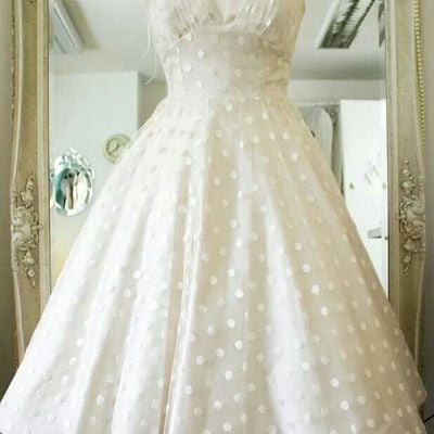 Vintage polka dots tea length wedding dress bridal gowns，809 - Thumbnail 3
