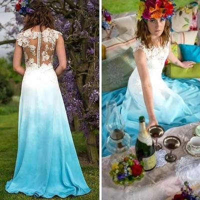 A line lace chiffon prom dress, colored prom dresses, formal evening dresses, wedding party dress，810