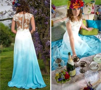 A line Lace Chiffon Prom Dress, Colored Prom Dresses, Formal Evening Dresses, Wedding Party Dress，810